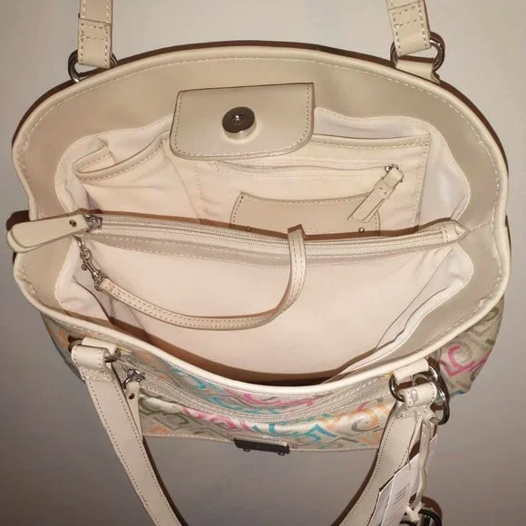NWT Liz Claiborne Handbag, khaki with multi color LC's, - Picture 11 of 16